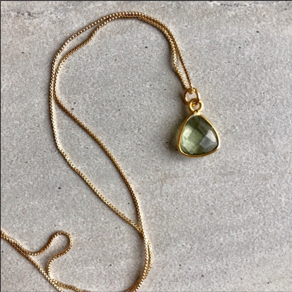 Green Amethyst Trillion 22k Gold Dainty Necklace